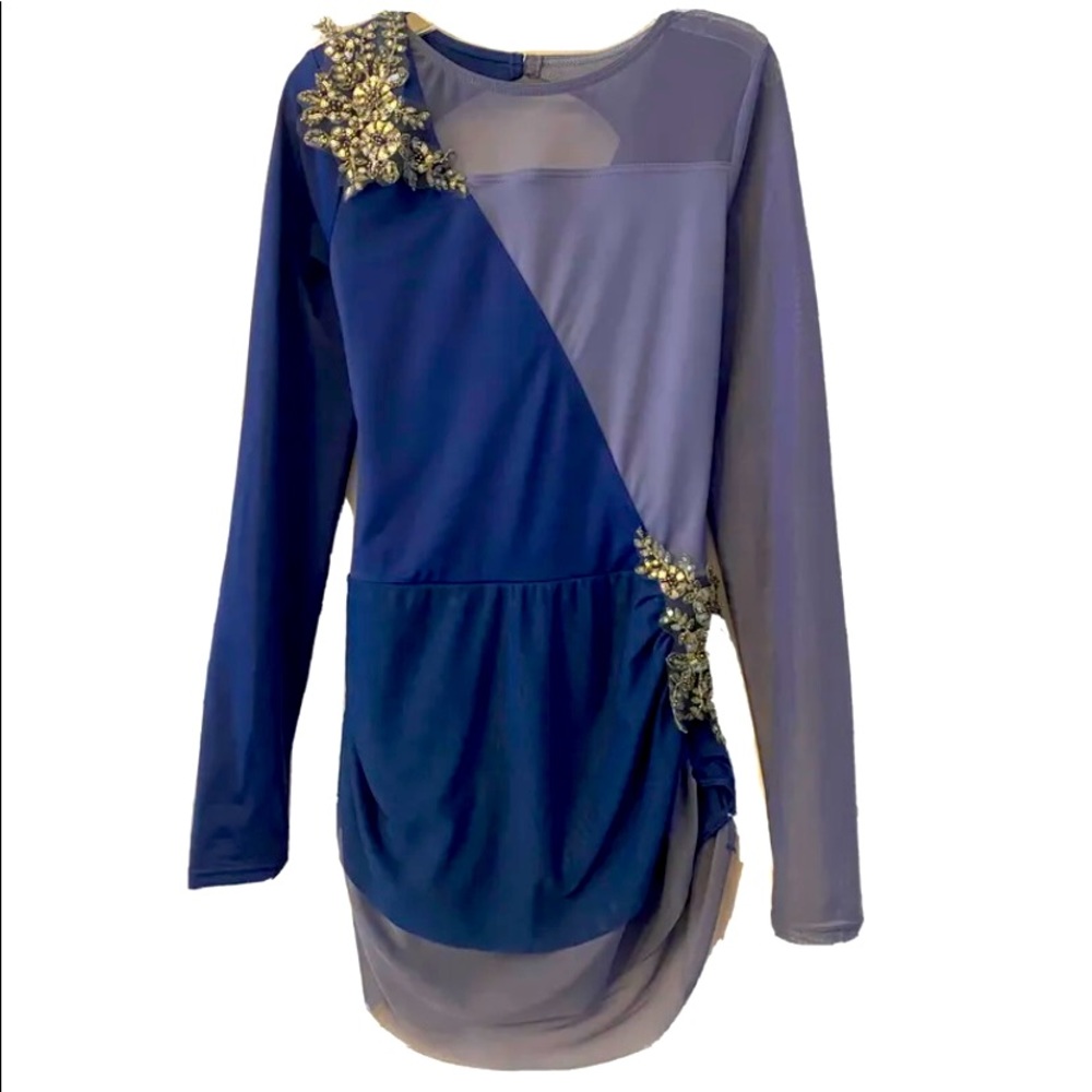 Weissman adult medium long sleeve sheer blue dance solo/recital costume -lyrical